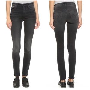 MOTHER High Waisted Looker Skinny Jeans in Wait Until Dark Washed Black